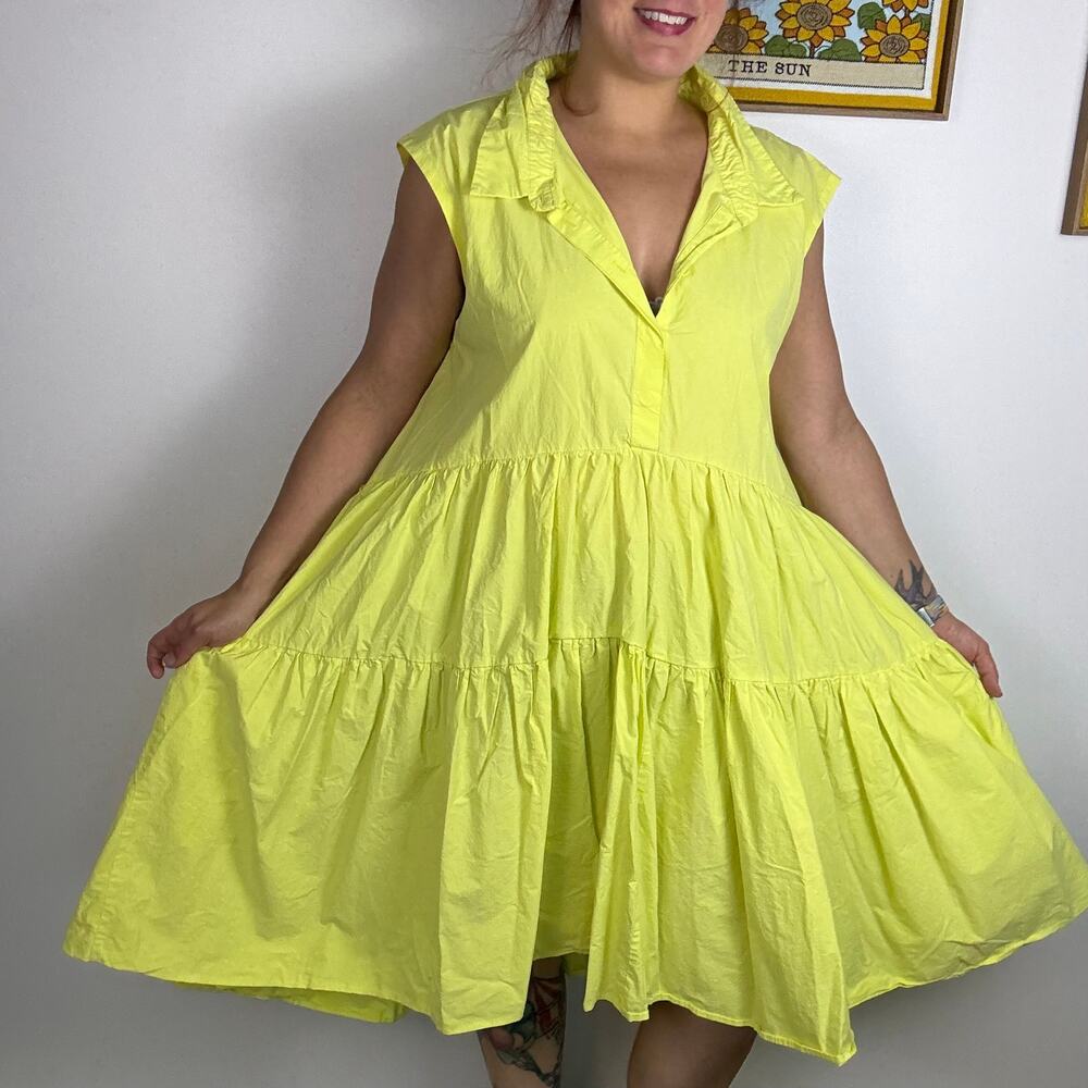 Missguided Bright yellow sleeveless tiered cotton poplin knee length dress US 18